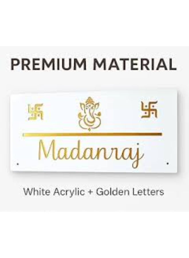 EMAAZZ LLC Customized White Acrylic Name Plate with Lord Ganesha & Swastik | Premium Laser Cut House Name Plate for Home Entrance - Image 3